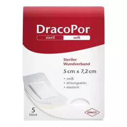 DRACOPOR Opatrunek na ranę 5x7,2 cm jałowy, 5 szt