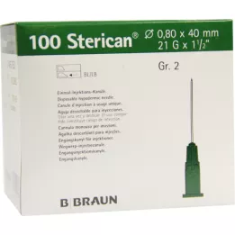 STERICAN Kaniule Luer-Lok 0,80x40 mm rozmiar 2 zielone, 100 szt