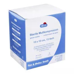 MULLKOMPRESSEN 10x10 cm sterylne 12-krotne, 25X2 szt