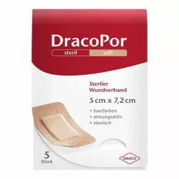 DRACOPOR Opatrunek na rany 5x7,2 cm jałowy w kolorze skóry, 5 szt