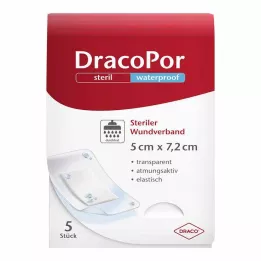DRACOPOR opatrunek wodoodporny na rany 5x7,2 cm jałowy, 5 szt