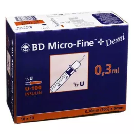 BD MICRO-FINE+ Strzykawka insulinowa 0,3 ml U100 0,3x8 mm, 100 szt