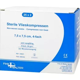 VLIESKOMPRESSEN 7,5x7,5 cm sterylne 4-warstwowe, 25X2 szt