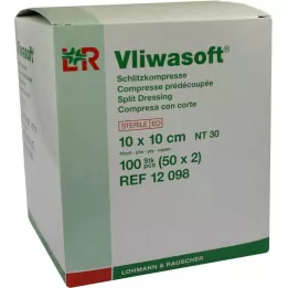 VLIWASOFT Kompresy nacinane 10x10 cm jałowe 4-warstwowe, 50X2 szt