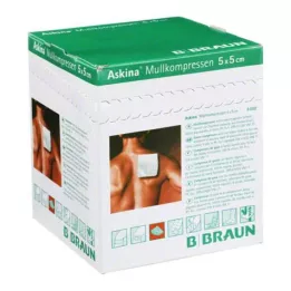 ASKINA Kompresy gazowe 5x5 cm jałowe 8-warstwowe, 25X2 szt