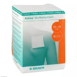 ASKINA Kompresy gazowe 10x10 cm niejałowe 8-warstwowe, 100 szt