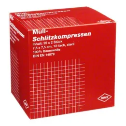 Kompresy szczelinowe z gazy 7,5x7, 25x2 sztuki