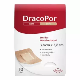 DRACOPOR Opatrunek na rany 3,8x3,8 cm jałowy w kolorze skóry, 10 szt