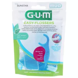 GUM Nici dentystyczne woskowane Easy-Flossers w sztyfcie + etui podróżne, 30 szt
