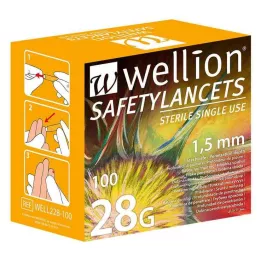WELLION Lancety bezpieczne 28 G lancety bezpieczne jednorazowe, 100 szt