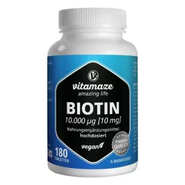 BIOTIN 10 mg tabletki wegańskie o wysokiej dawce, 180 szt