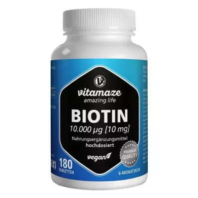 BIOTIN 10 mg tabletki wegańskie o wysokiej dawce, 180 szt BIOTIN 10 mg tabletki wegańskie o wysokiej dawce, 180 szt