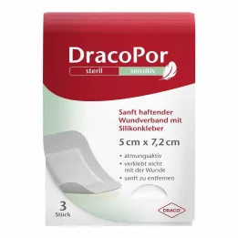 Dracopor Sensitive 5x7,2 cm sterylny z klejem silikonowym, 3 szt