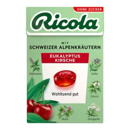Cukierki Ricola bez cukru w pudełku eukaliptusowo-wiśniowym, 50 g