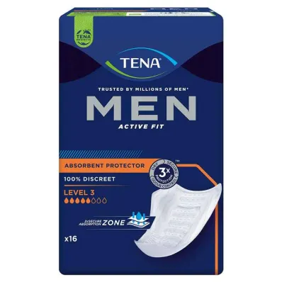 TENA® MEN ACTIVE FIT Podpaski na nietrzymanie moczu, poziom 3, 16 sztuk TENA® MEN ACTIVE FIT Podpaski na nietrzymanie moczu, poziom 3, 16 sztuk
