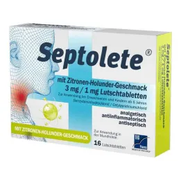 Septolete o smaku cytrynowo-czarnym 3 mg/1 mg pastylki do ssania, 16 szt