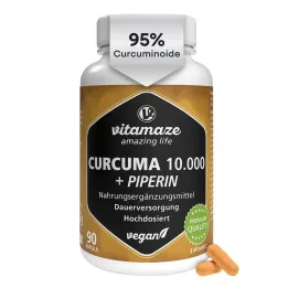 Kurkuma 10 000 + piperyna w dużych dawkach wegańskich kapsułek, 90 szt