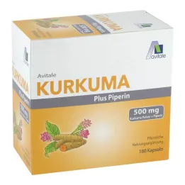 Kurkuma 500 mg + piperyna w kapsułkach, 180 szt