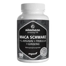 Kompleks kapsułek Maca Black + Tribulus + Żeń-szeń, 180 szt